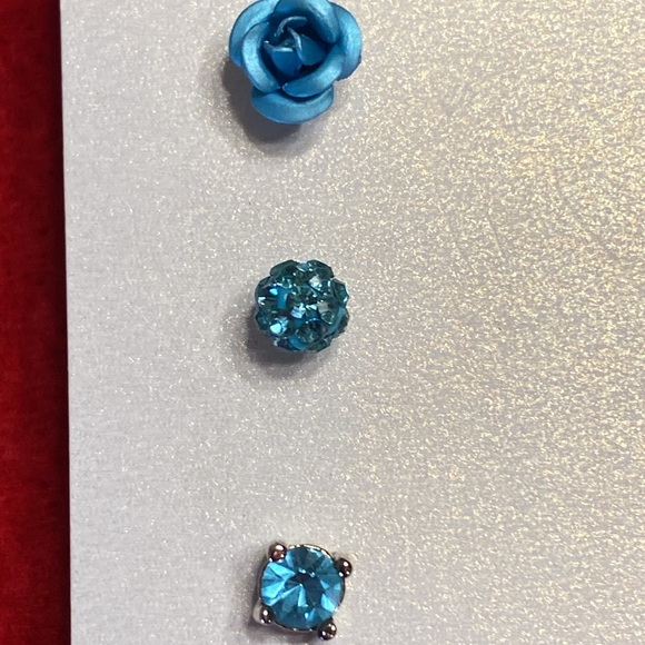 Blue Crystal Silver Tone Pierced Earrings - Picture 7 of 10